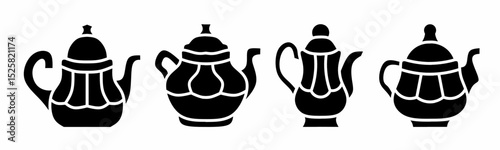 Teapot icon illustration. Black and white teapot icon set. Stock vector collection.