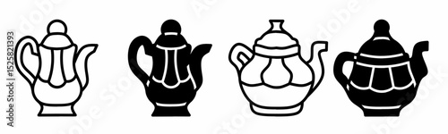 Silhouette of teapot icon illustration on white background. Teapot icon set for business. Stock vector.
