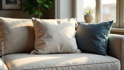 Soft, plush cushion resting on a modern sofa, adding a touch of comfort and style to the living room Ideal for relaxation and enhancing home decor , modern, scatter cushion