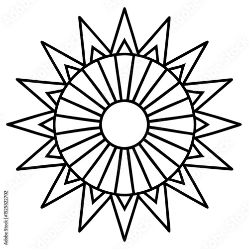 Minimal Mandala with Sunrays – Vector on White Background