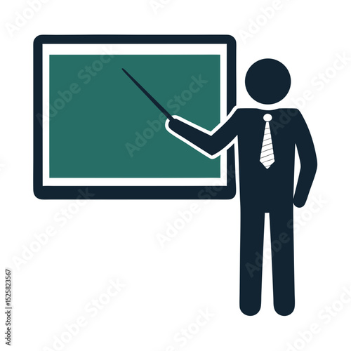 Flat vector icon of teacher and board, transparent background