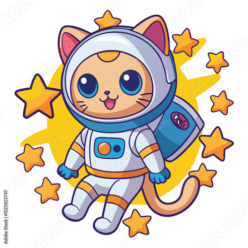 Adorable cat astronaut soaring through space