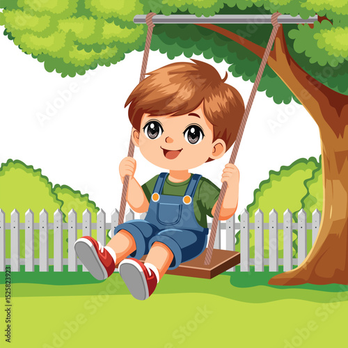 little boy play swing outside