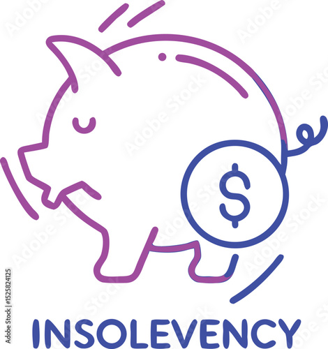 Neon piggy bank symbolizing insolvency with us dollar sign and transparent background