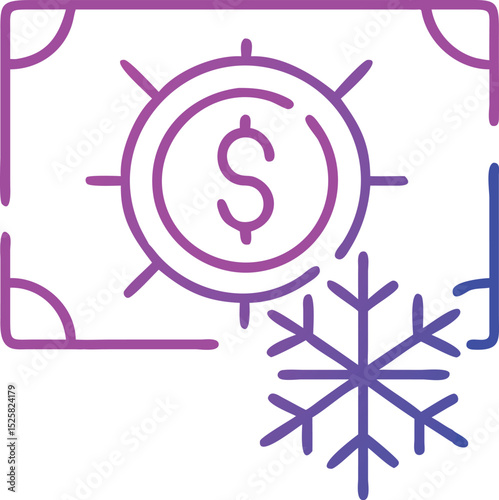 Neon illustration of frozen money concept with snowflake and dollar sign