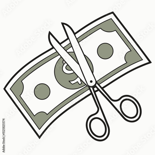 Scissors cutting through dollar bill representing financial loss or cost cutting concept