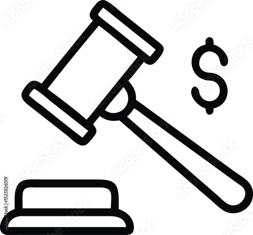 Silhouette design of an auction gavel with money on a transparent background