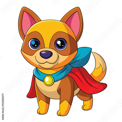 Adorable cartoon super dog in red cape
