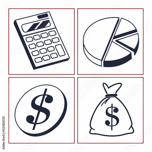 calculator pie chart dollar sign money bag