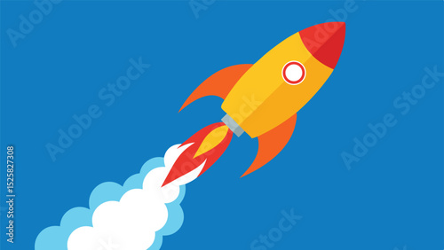 Colorful rocket ship ascending with smoke illustration suitable for various design projects