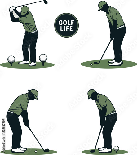 Golf player swing and stance vector set