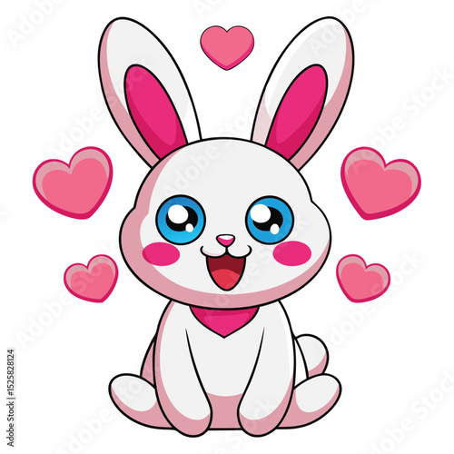 Adorable cartoon bunny surrounded by hearts