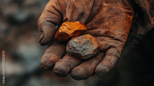 Wallpaper Mural A gloved hand holds two rough mineral rocks, highlighting raw materials and mining. Torontodigital.ca