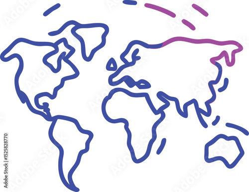 Stylized world map silhouette borderless design in blue and pink colors