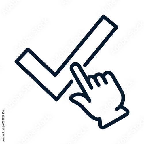 Hand, finger, tick. Concept of reviews, positive choice. Vector linear icon isolated on white background.