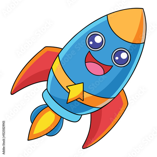 Happy cartoon rocket ship illustration