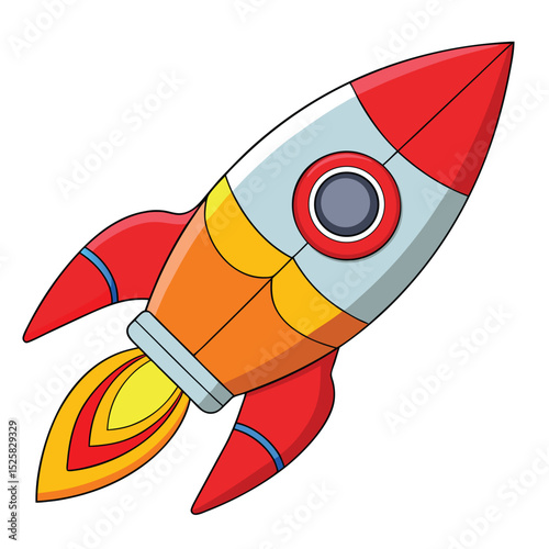 Cartoon rocket ship launching into space