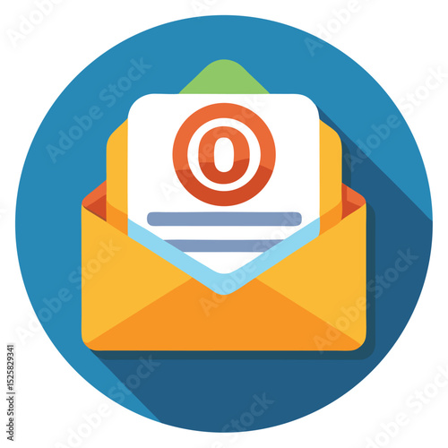 Email notification icon on blue background showing a number zero announcement