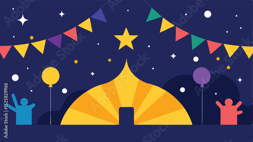 Festive illustration of celebration with tent balloons and star on a dark background