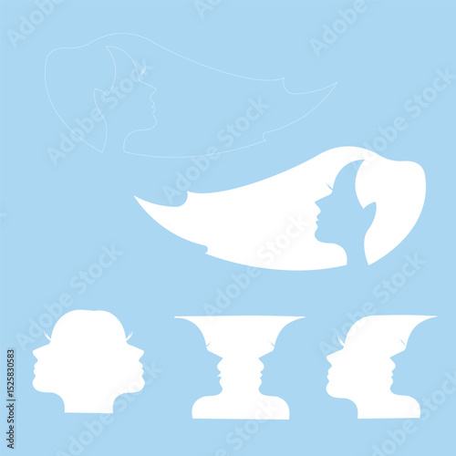 Set Beautiful profile of woman and long hair illustration