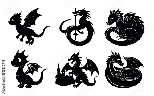 Dragon's silhouette vector on a white background