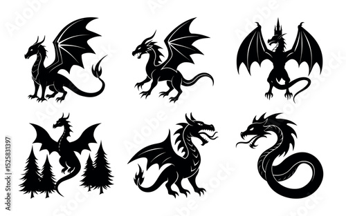 Dragon's silhouette vector on a white background