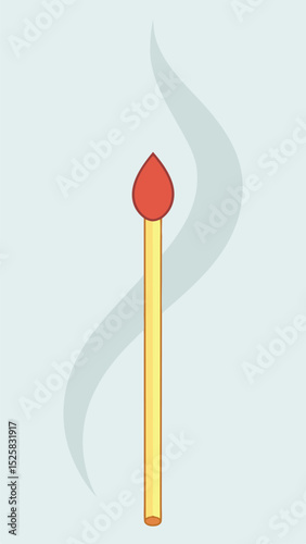 Illustrated burning match with smoke trails on a transparent background design