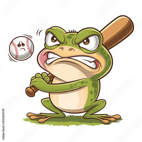 A angry frog playing baseball with a bat character vector illustration.
