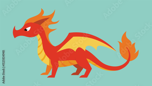 Playful cartoon illustration of a red dragon with orange flames and wings