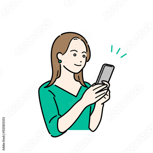 スマホで情報を調べる若い女性のイラスト素材