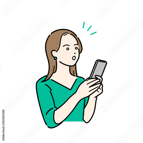 スマホで情報を調べて気づく若い女性のイラスト素材