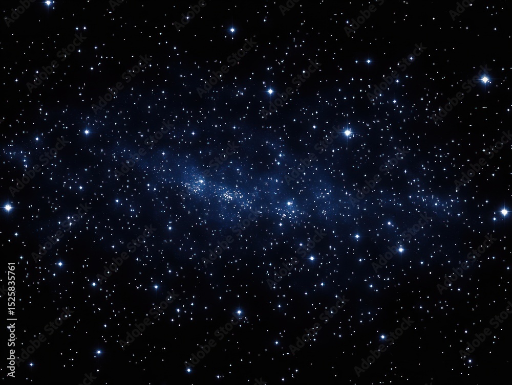 Fototapeta premium Expansive view of outer space featuring numerous bright stars scattered across a dark sky with a faint nebula glow in the center, evoking a sense of wonder and vastness