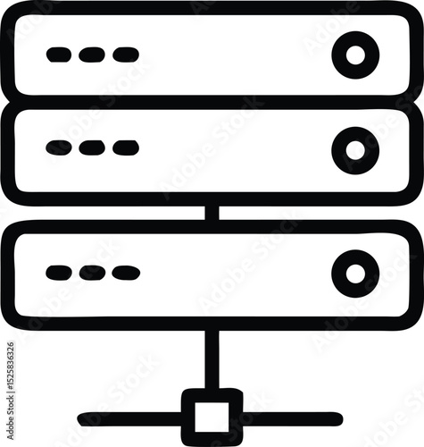 Sleek black server icon vector design with transparency for modern technology themes