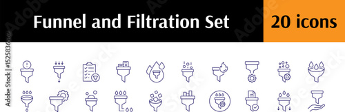 Collection of Icons of Filter Drawn with Thin Line for Graphics, Cards, Web Sites, Apps