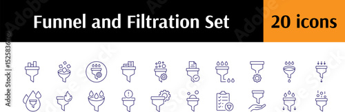 Collection of Outline Symbols of Filter Drawn with Thin Line for Graphics, Cards, Web Sites, Apps