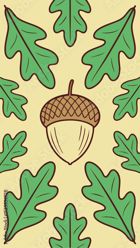Stylized autumn oak leaves and acorn composition with vector graphics for design purposes
