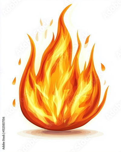 Illustration of a vibrant flame with orange and yellow hues on white background