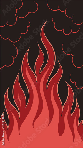 Stylized illustration of burning flames and smoke suitable for diverse design concepts