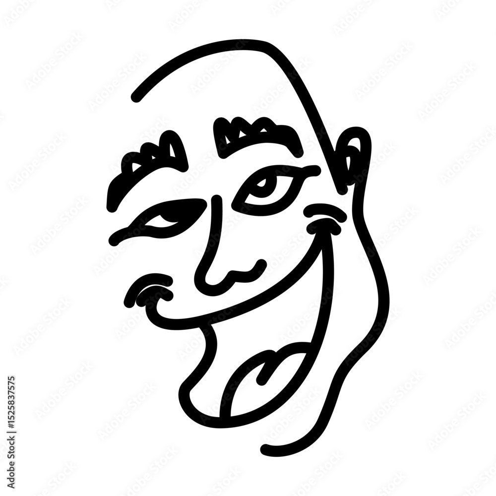 Obraz premium Bold Line Drawing of a Smiling Face with Exaggerated Features