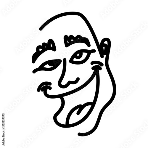 Bold Line Drawing of a Smiling Face with Exaggerated Features