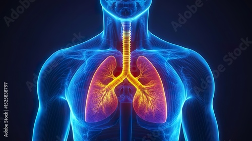 detailed diagram of a human respiratory system, labeled illustration