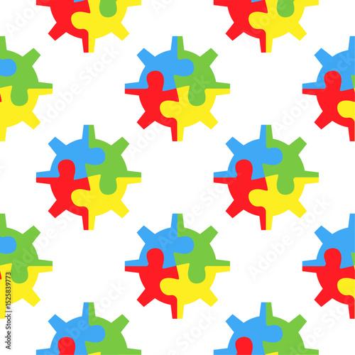 Colorful seamless gear puzzle pattern on a white background vector.