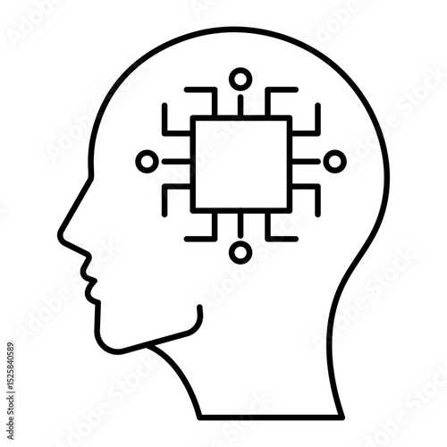 Human head tech icon, AI chip technological brain, Artificial intelligence, Simple flat design symbol, Isolated on white background, Vector illustration Editable stroke