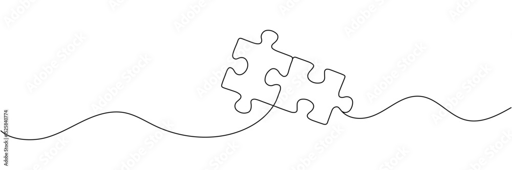 Continuous single line drawing of four puzzle pieces. Problem solving and solution business metaphor. One line drawing of puzzle piece for idea, business, thinking process, creativity. Editable stroke