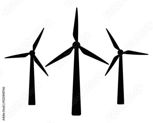 Wind turbine vector silhouettes. Windmill vector icons. Wind turbine icons. Wind power icons. Alternative energy symbols. 