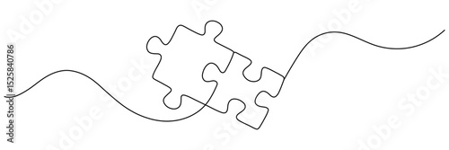 Continuous single line drawing of four puzzle pieces. Problem solving and solution business metaphor. One line drawing of puzzle piece for idea, business, thinking process, creativity. Editable stroke