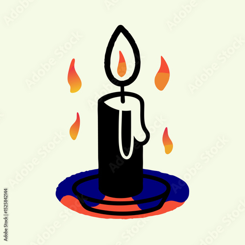 Lit Candle Illustration, Simple Design, Warm Colors