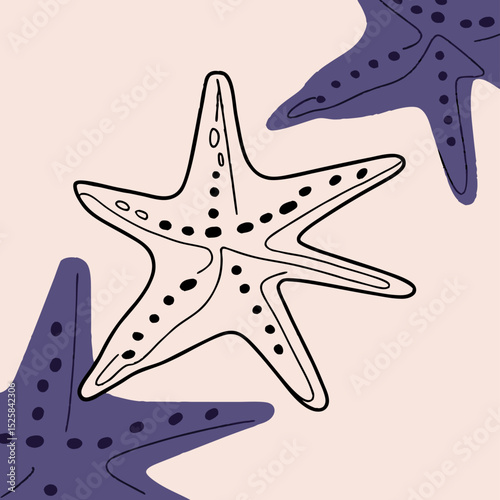 Simple Line Art Starfish Illustration, Beach Theme