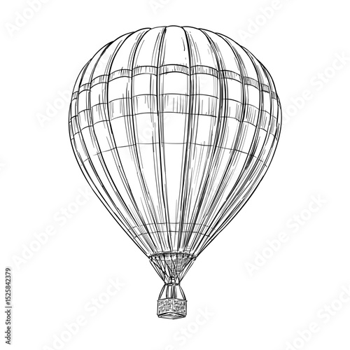 hot air balloon vector line art hand drawn illustration