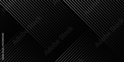 black background with shiny diagonal dynamic lines wallpaper. Black and white abstract tech geometric linear background